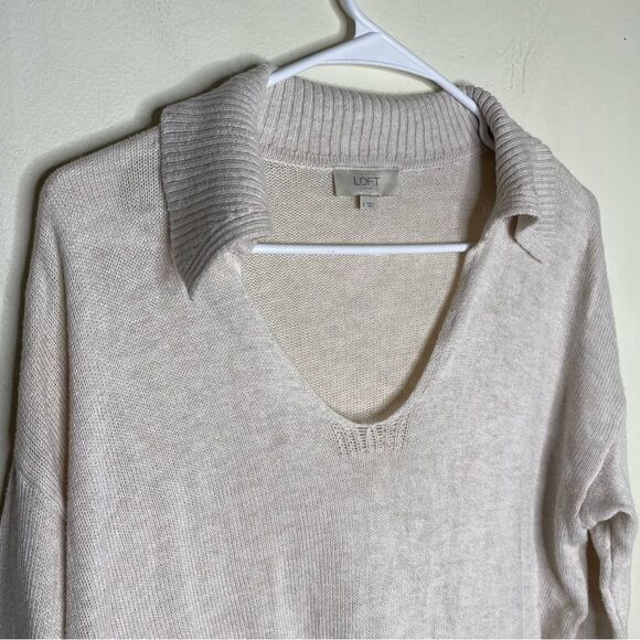 Loft Outlet Beige Tan Lightweight Collared Sweater Size Small - Picture 2 of 9